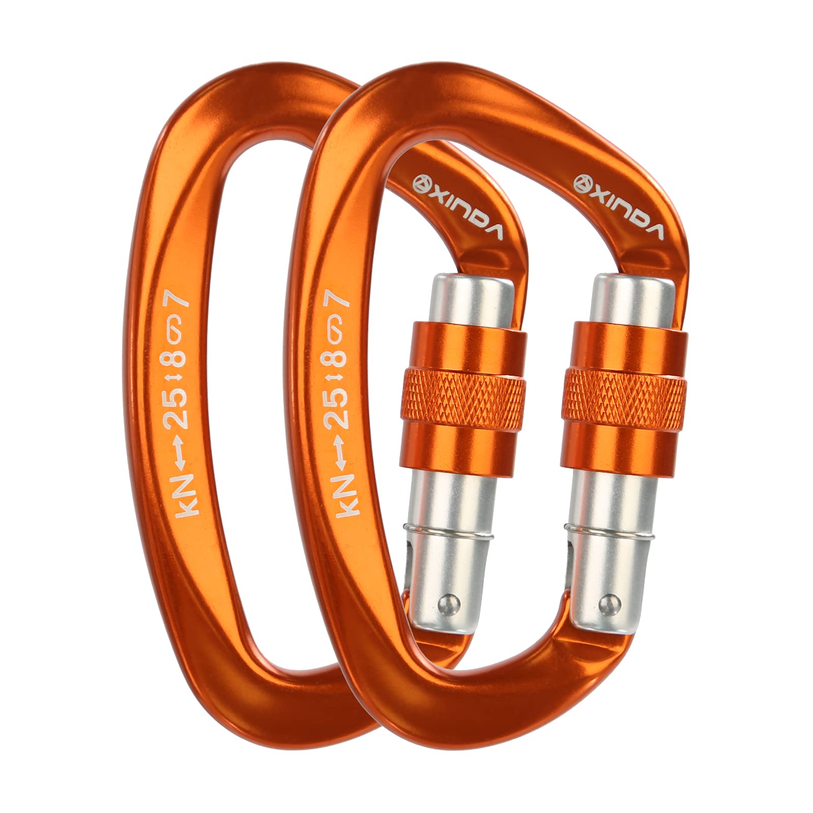 Photo 1 of XINDA Screwgate Locking Carabiner Clip - Professional Rock Climbing Carabiner Screw Lock,Heavy Duty Carabiners for Climbing,Mountaineer,Hammock,Camping,Outdoor Equipment (2 pcs Orange)
