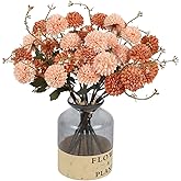 IPOPU 5 Bundles Pompon Mum Artificial Flowers, Fake Mini Chrysanthemums Boquuets 12” Faux Silk Pompon Mum Flowers for Centerpiece Bouquet Floral Arrangement Home Decor (Orange and Peach)