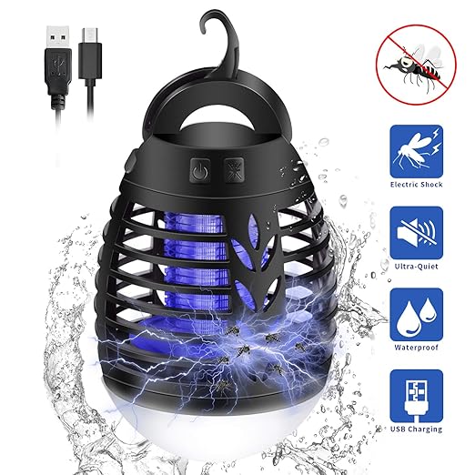 KINGWILL Insektenvernichter Elektrisch Fliegenfalle, 2-In-1 Mückenlampe Campinglampe LED Laterne, IP66 Wasserdichte Tragbare 