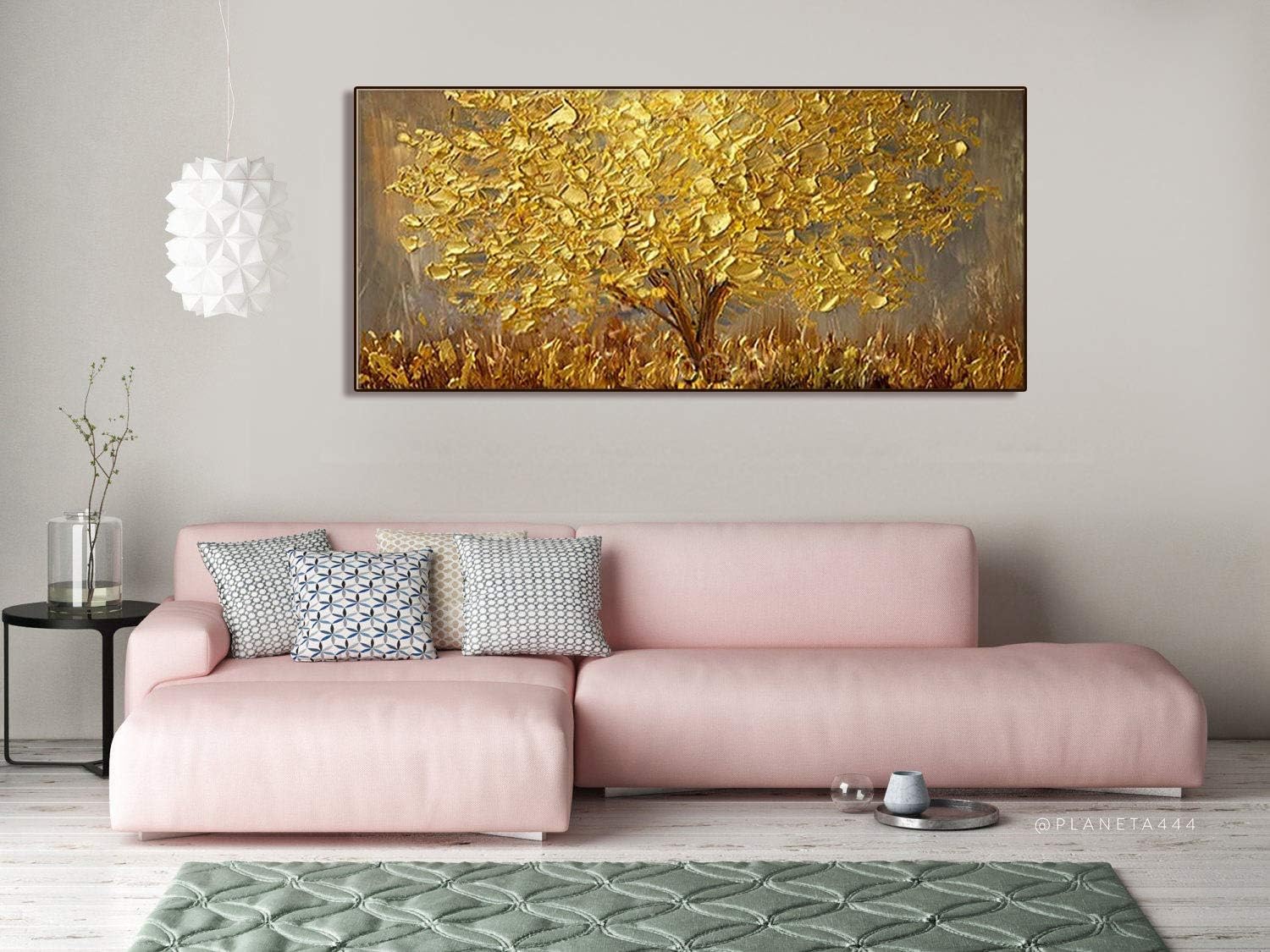 Orlco Art Wall Decoration Hand Painted Landscape Flower Wall Art Abstract Palette Knife Gold Tree Blossom Oil Painting On Canvas Family Wall Living Room Art Wall Decor Stretched Gold 24x48inch Amazon Co Uk Kitchen