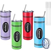 Sunnychicc 4 Pcs Teacher Appreciation Gifts Christmas Teacher Gifts from Student Bulk 20oz Crayon Stainless Steel Tumbler Cup with Lid for Women Xmas Birthday Back to School Party