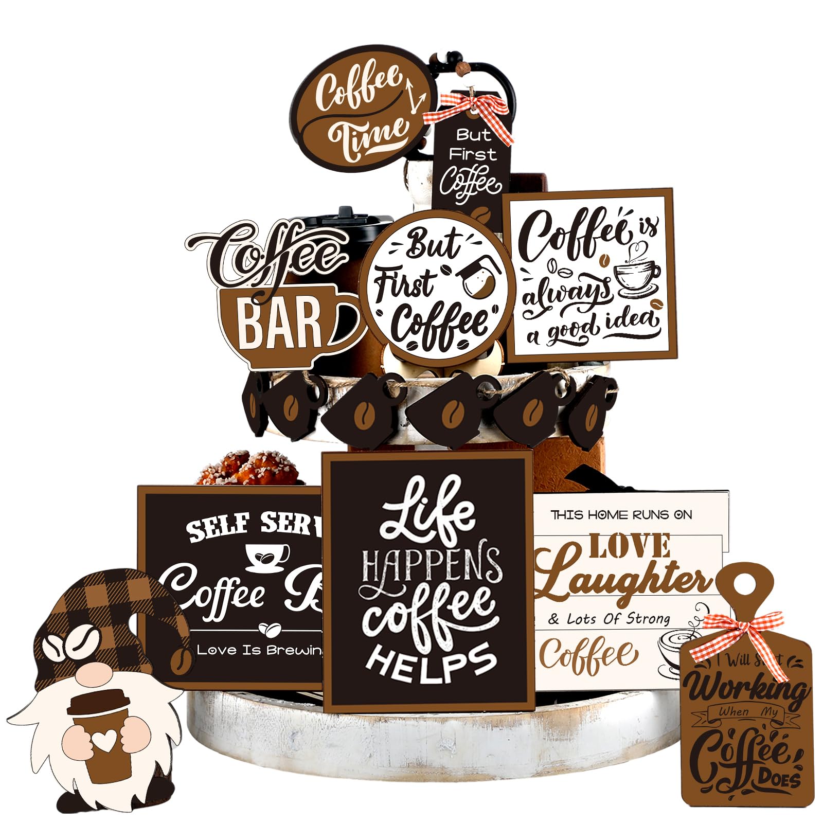 Photo 1 of Thyle 16 Pcs Fall Coffee Tiered Tray Decor Set Coffee Bar Wooden Signs Rustic Decorations Farmhouse Table Ornament for Station Bar Tray Shelf