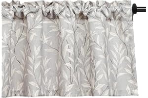 VOGOL Window Short Curtains Valances for Bedroom Dining Room, Rod Pocket Rustic Style Lovely Leaf Print Small Curtain Drapes Valance for Cafe Room Kitchen, 52 x 18, Grey