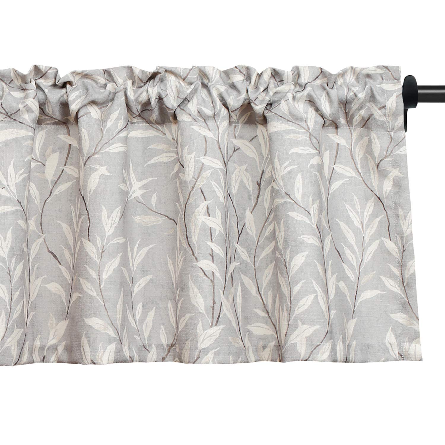 VOGOL Grey Valances for Windows, Lovely Leaf Print Window Treatment Rod Pocket Bathroom Valances for Small Windows, 52 x 12, One Panel — image 1