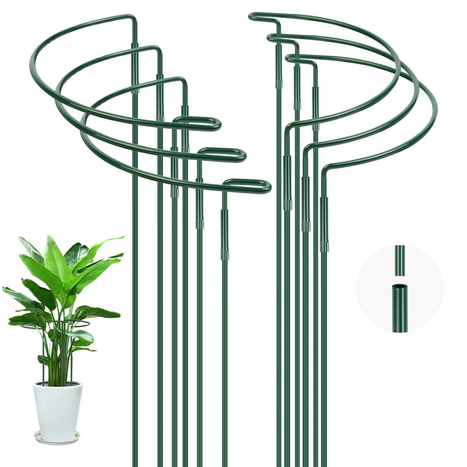 OFFCUP Plant Support Stakes, 6pcs 20 * 35CM Metal Garden Supports, Half Round Plant Support Ring Cage for Vegetable, Tomato, Peony, Roses, Hydrangea, Flowers