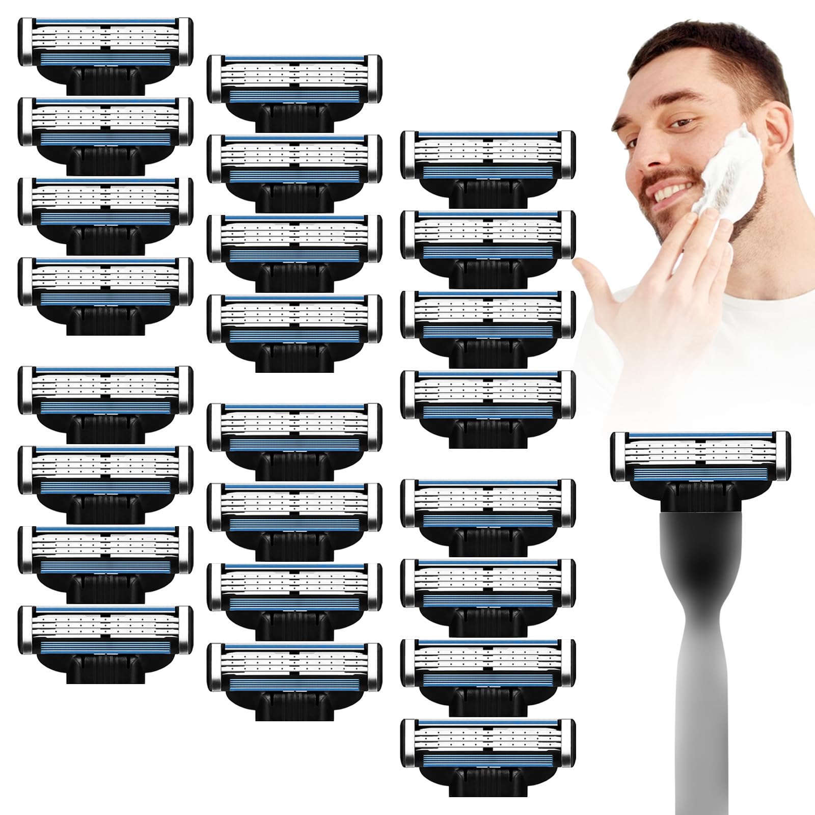 Photo 1 of 24 Pcs Razors Blades for Men,Razor Blades Refills Compatible with Mach 3 Handles,3-Layer Shaver Blades with Double Lubrication Strip Premium Quality Replacement Blades for for Daily Use