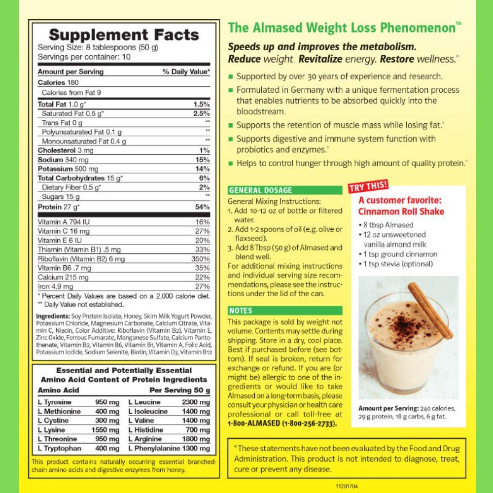 Almased LowGlycemic High Protein Powder Shake Meal Replacement for Weight Management NonGMO