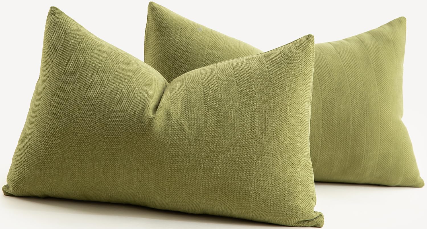 Mandioo Pack of 2 Chenille Cushion Covers Soft Comfortable Durable Throw Pillow Cases for Home Decor Sofa Couch Living Room Bedroom 12 x 20 Inch 30x50 cm Olive Green