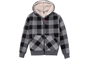 ThCreasa Kids Sherpa Fleece Lined Hoodie Jacket,Zip-Up Hooded Plaid Sweatshirt Jackets