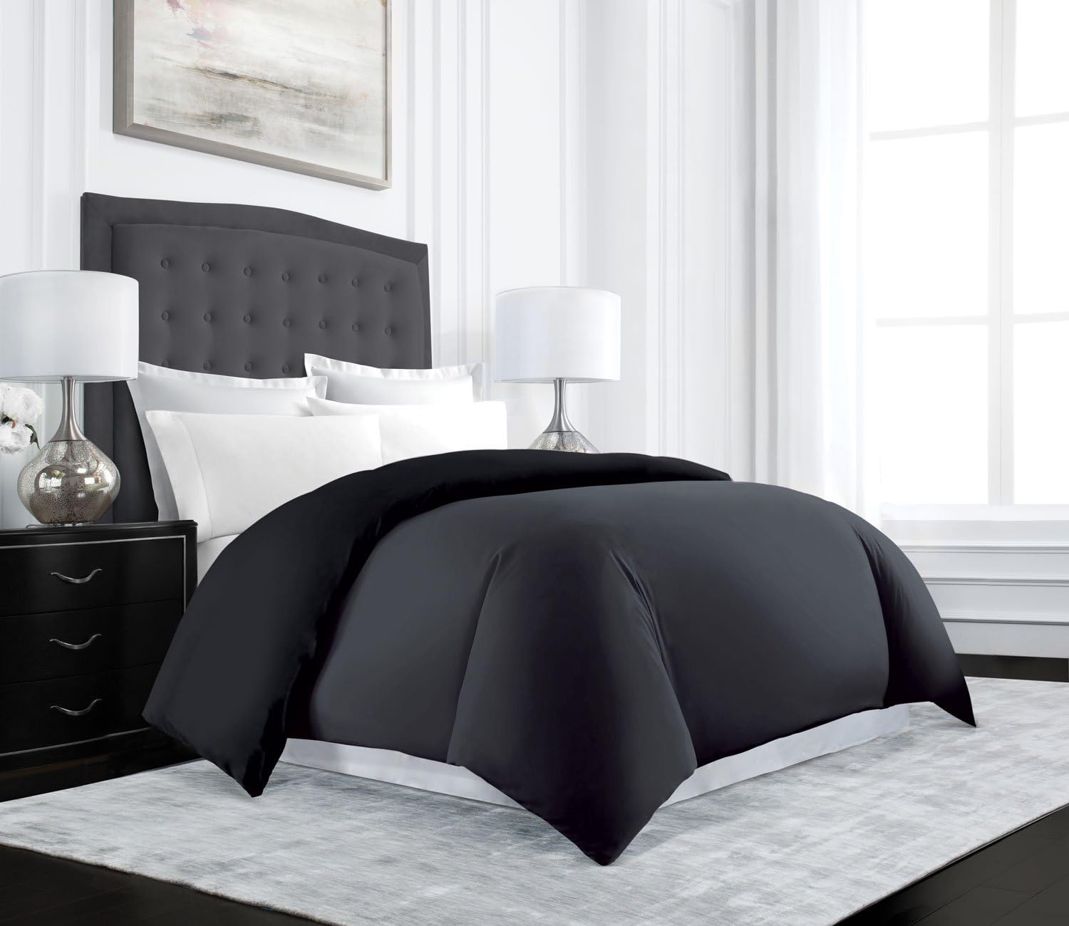 Uptown Hotel Collection Luxury Reversible Duvet Cover Set - Luxurious Soft-Brushed Microfiber, Hypoallergenic and Stain Resistant - King/California King - Gray/Black