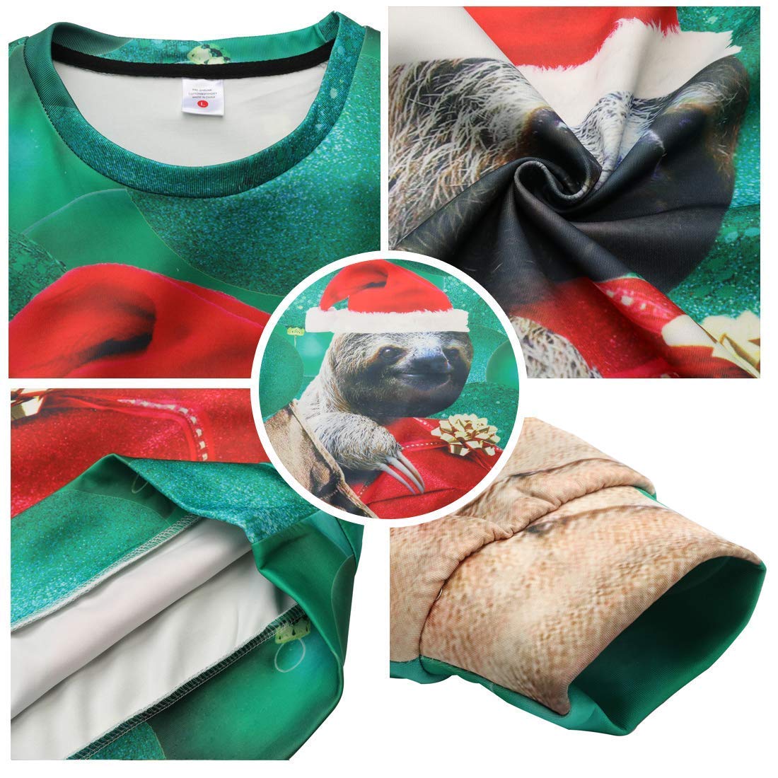 Loveternal 3D Printed Sloth Sweater Christmas Green Pullover Sweatshirts Blouse Shirt for Men Women XL