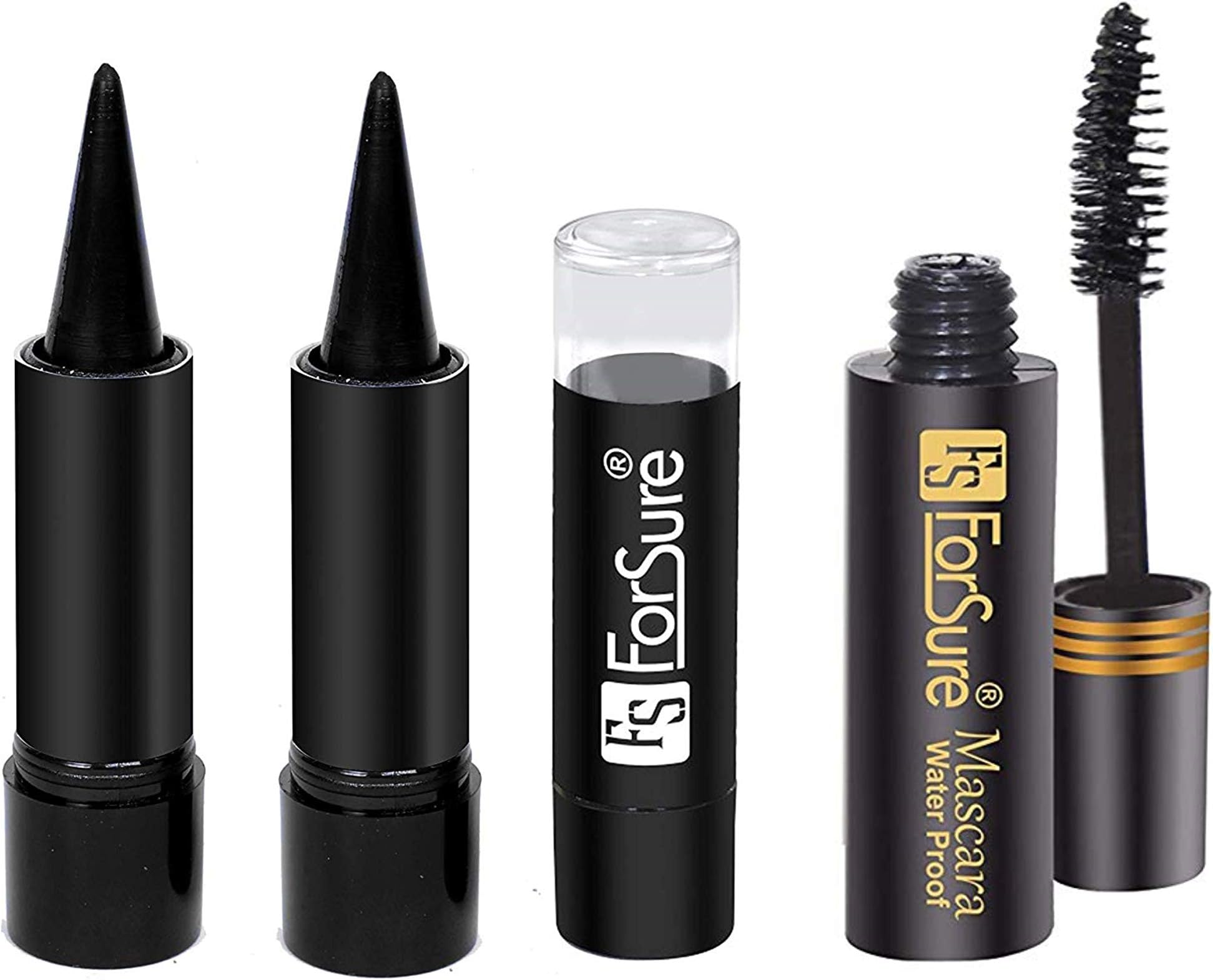 ForSure Long Lasting Waterproof and Smudgeproof Black Kajal and Black Mascara Combo of 2 Kajal 1 Mascara