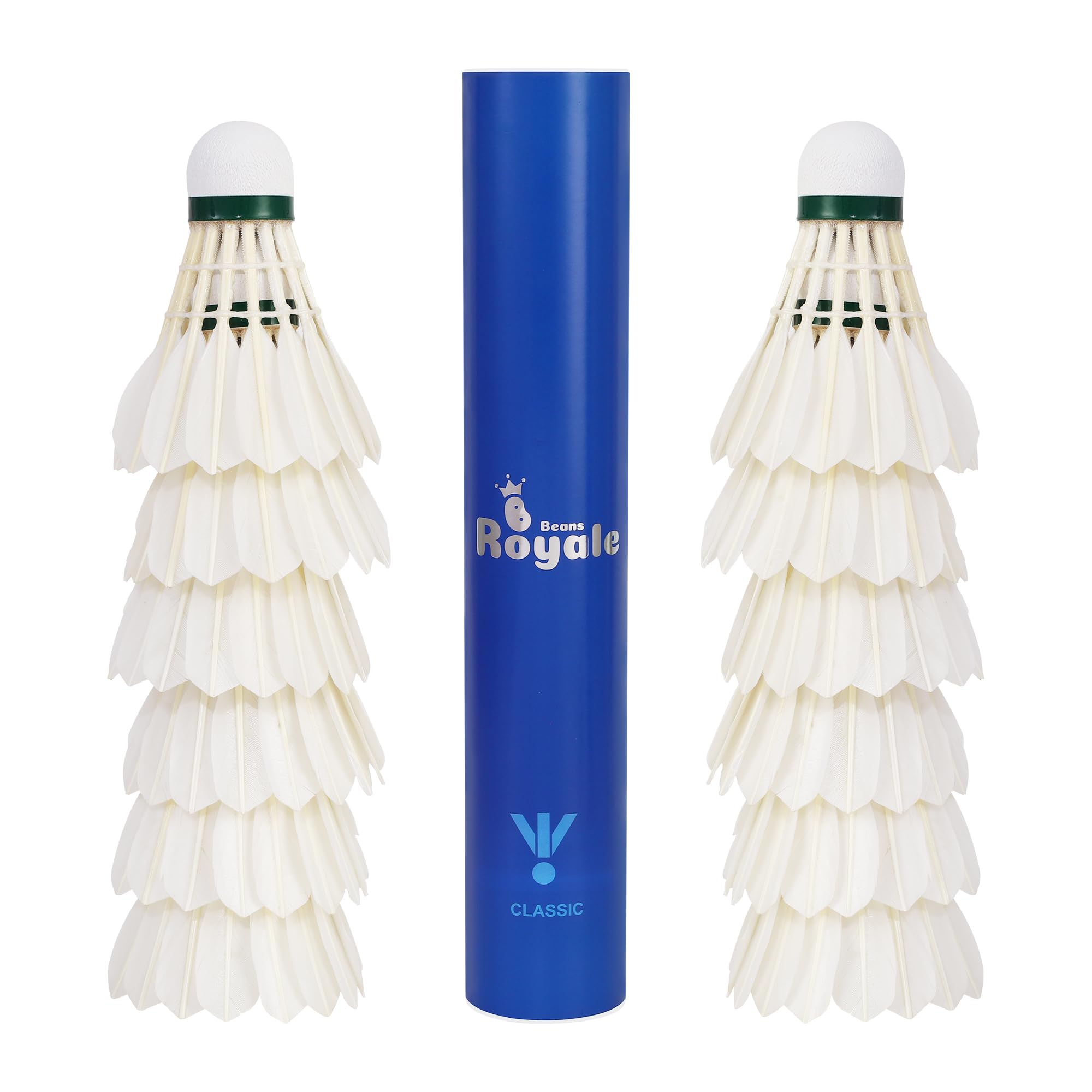 Beans Royale Badminton Shuttlecocks 12-Pack (All Round Feather) Feather With Great Durability Stability and Balance,Suitable for Professional Training Or Family Outdoor Sports (Duck Feather)