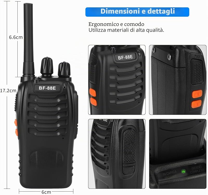 Walkie Talkie PMR446 Radio Ricetrasmettitore, 16 Canali Walkie-talkie Professionali Ricaricabili a Lungo Raggio con Auricolare e Luci LED Adatte per Sport All'Aperto, Cantiere (2 Pezzi, Nero)