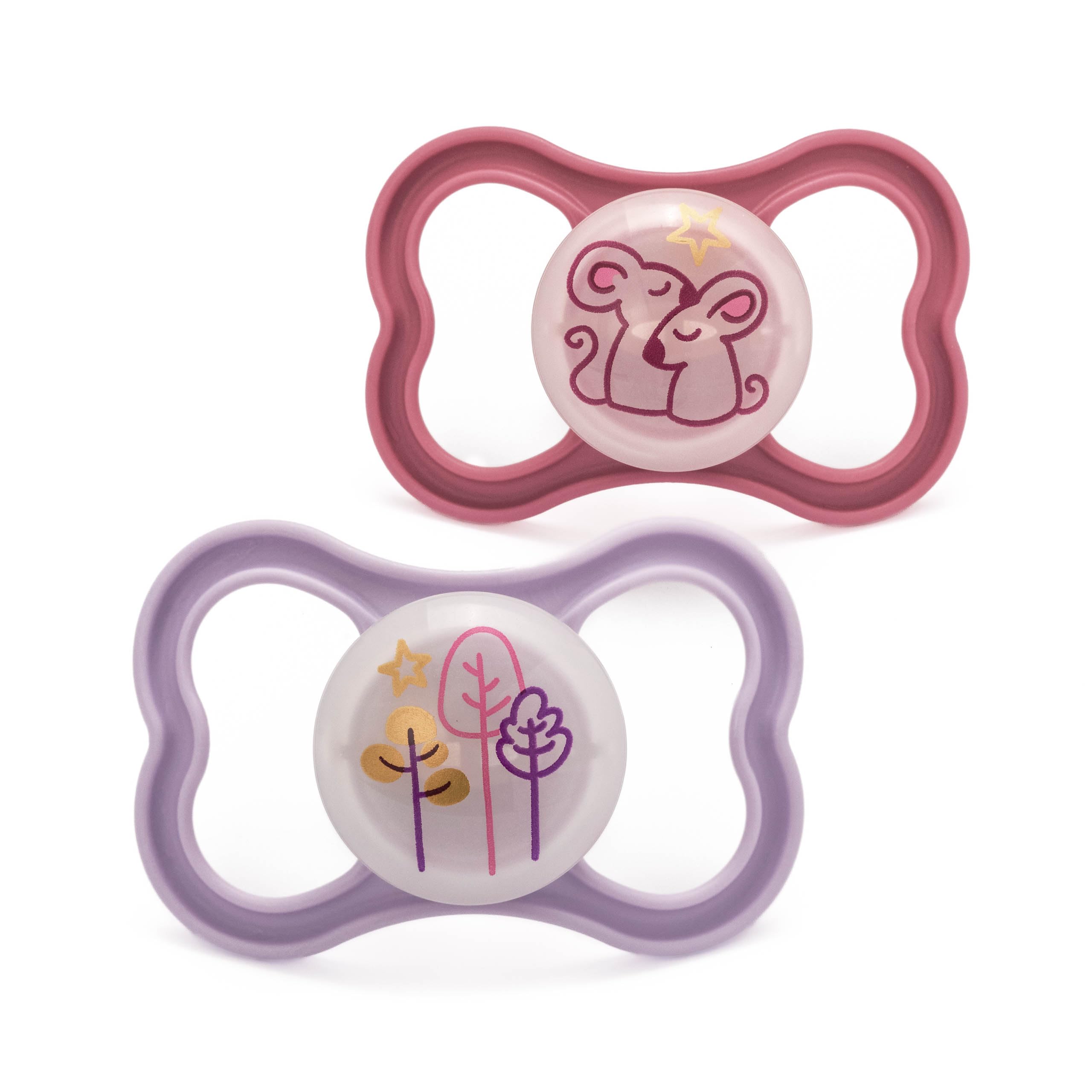 MAM Latex Air Night Soothers | 18-36 Months | Glow in The Dark Dummies | Comes in Dummy Steriliser Case | Baby Accessories | Pink (Various Designs)