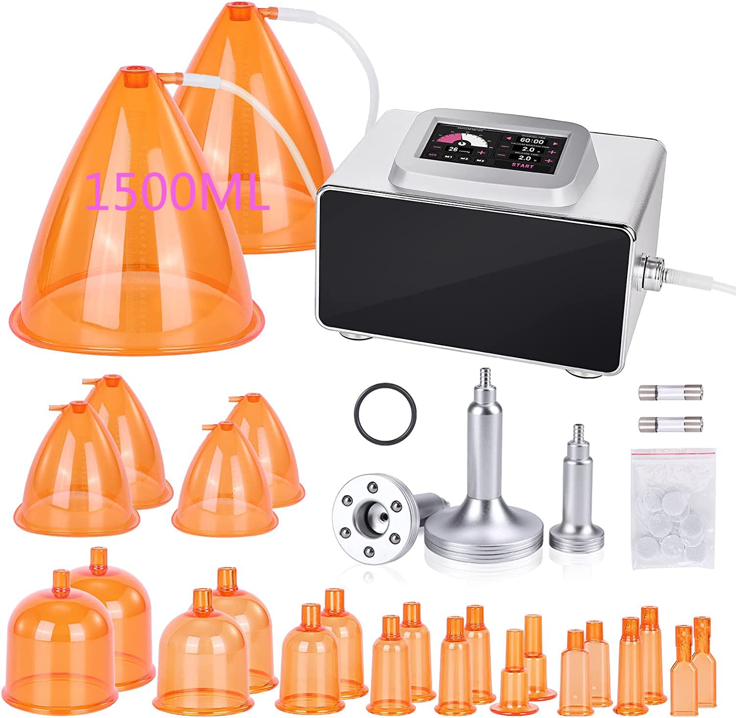 Photo 1 of Meifuly Vacuum Therapy Machine with 1500ML Large Cups, Vacuum Cupping Machine, Vacuum Cupping Therapy Sets with 24 Vacuum Cups and 3 Guasha, 0-60 cmHg