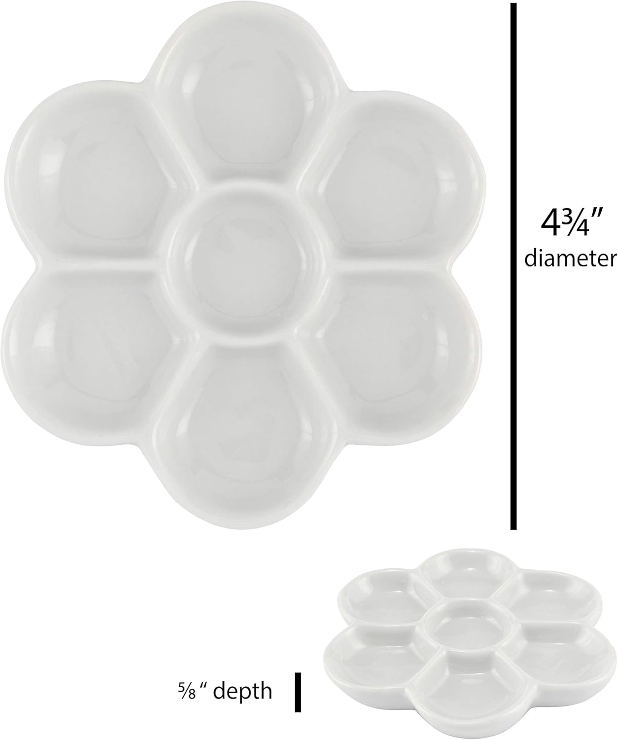 Creative Mark Glazed Flower Porcelain Paint Palette Tray for Watercolor, Gouache, Color-Mixing - White 4¾" inch Diameter