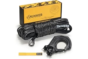 BUNKER INDUST 1/4" x 50' Synthetic Winch Rope Kit,11023LBS Winch Line with Protective Sleeve + Forged Winch Hook + Strap, Nylon Winch Cable Replacement for 3500-6000LBS Winch Off-Road ATV UTV