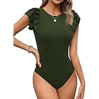 Missufe Long Sleeve Bodysuit Ruffle Tops Women's Knit Fitted