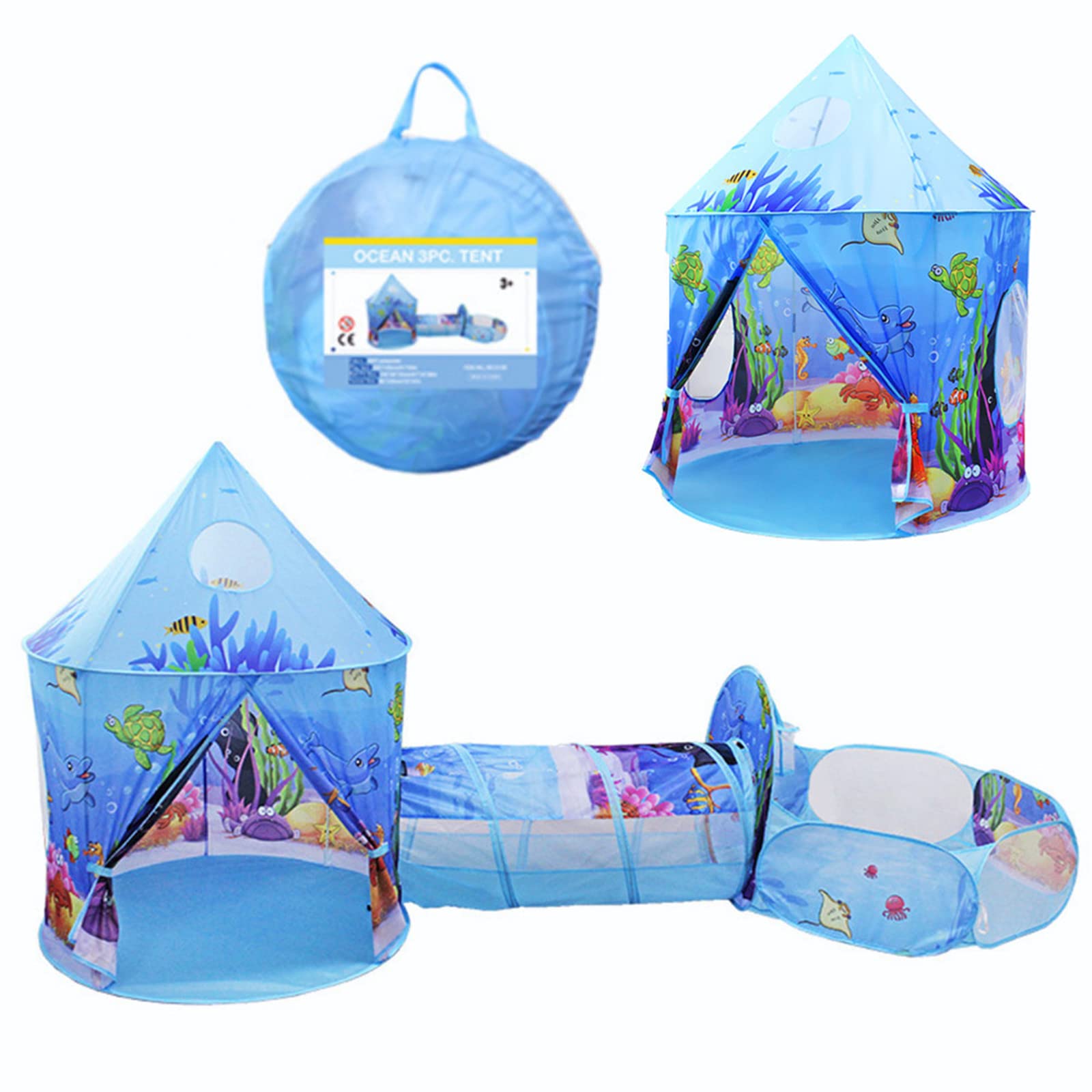 Benebomo Kids play tent and tunnel, 3-in-1 childrens play tent with Tunnel and Ball pit, Ocean Play house, Toddlers Tent Indoor — image 1