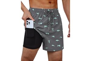 Gleeease Swim Trunks Mens 5 Inch Inseam Compression Liner Short Men Bathing Suit Lined Swimming Shorts Men's Swim Suits