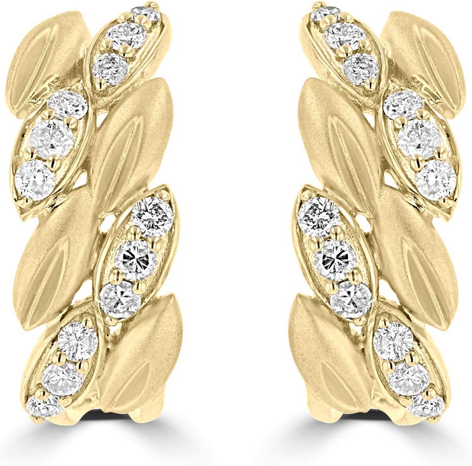 14K Pure Yellow Gold Dangle Earrings with Natural Diamonds for Women