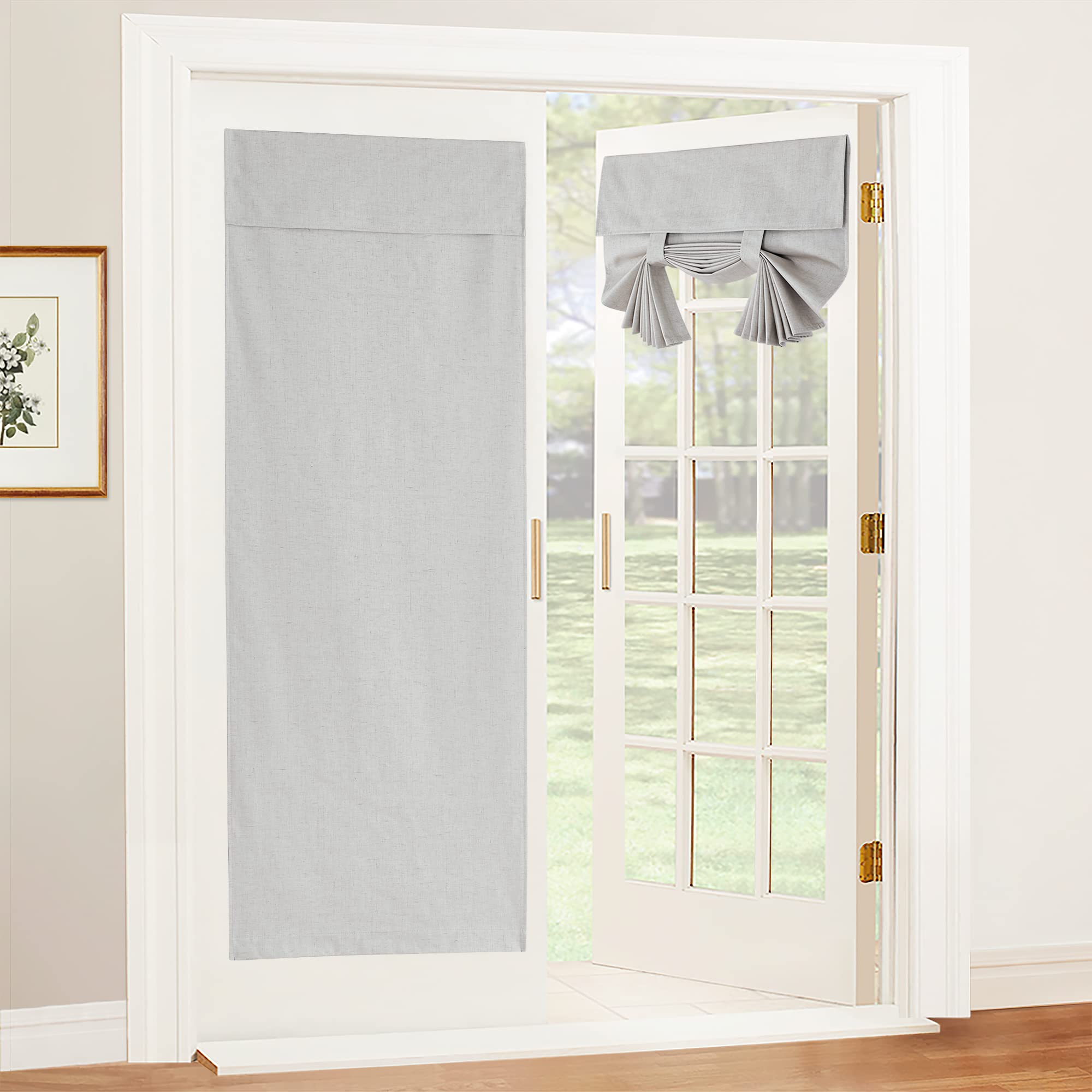 Photo 1 of *MINOR DAMAGE - USED*
RYB HOME Kitchen Door Curtains 69 inch Length, 100% Blackout Natural Linen Blended Skylight/Patio/Glass/French Door Window Decor Privacy Shades, W26 x L69 inch, Concrete Grey, 1 Panel