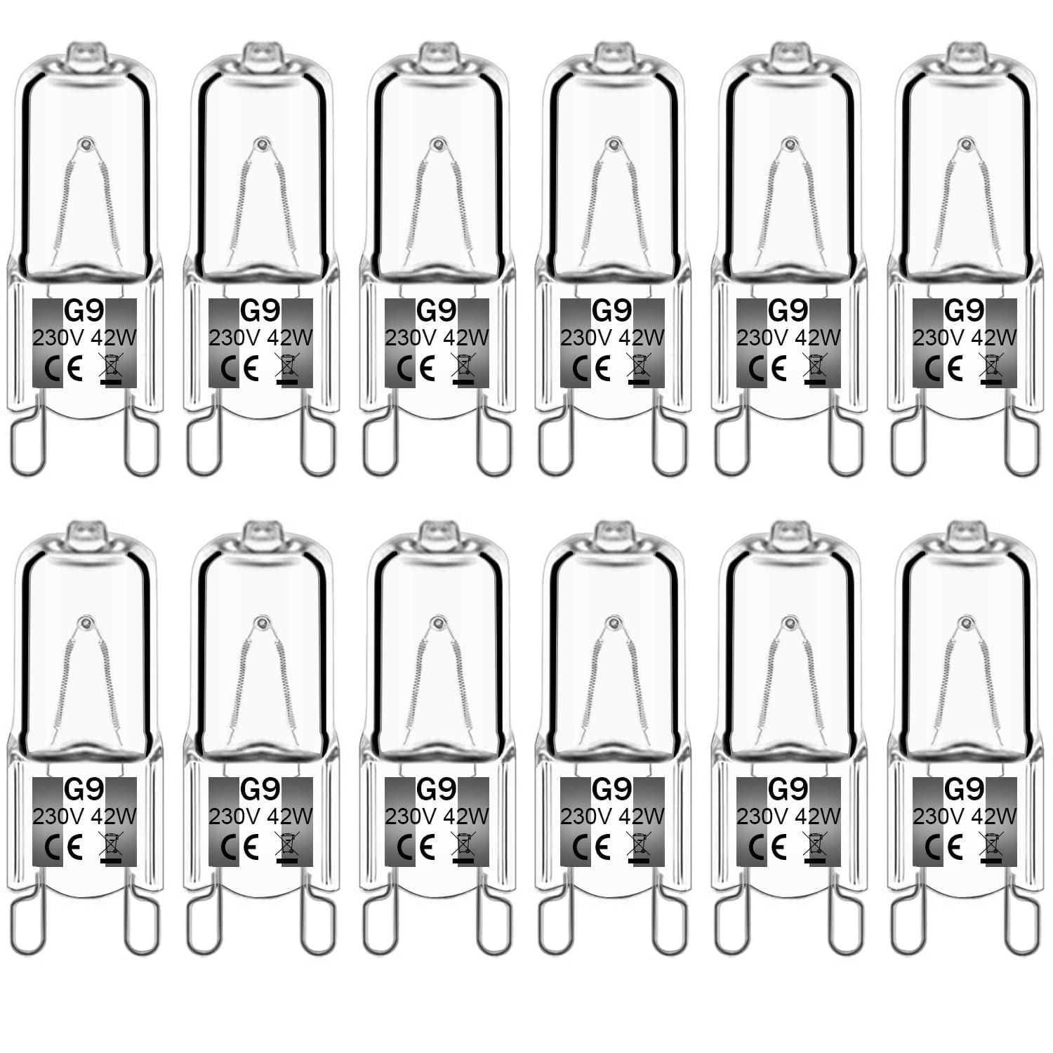 Haraqi 12 Pack G9 Halogen Bulbs 42W 230V 2800K Warm White 530lm,Clear Capsule Halogen Lamps Dimmable, No Strobe, No Flicker