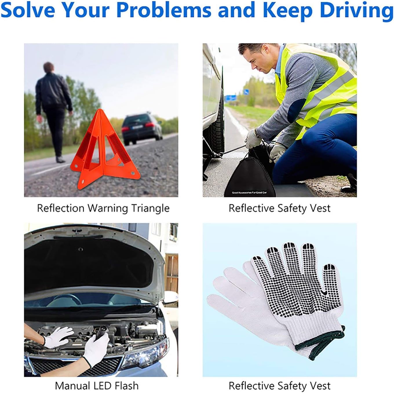 Sailnovo Car Emergency Kits, Multifunctional Roadside Assistance Auto Safty Kit ,First Aid Kit, Jumper Cables, Tow Rope, Triangle, Flashlight, Safety Hammer and More Ideal Survival Pack Accessories: Automotive