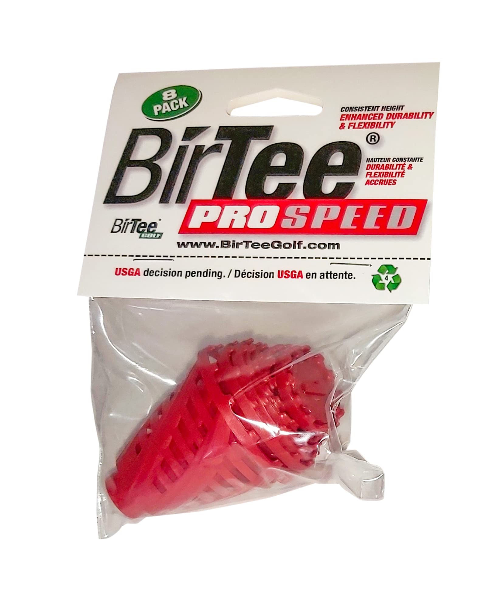 BirTee Golf Tees - PRO Speed Version with Enhanced Durability - 8 Pack Indoor Golf Tees/Golf Simulator Tees/Winter Golf Tees (Red)