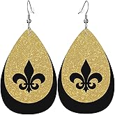 Mardi Gras Black Faux Leather Teardrop Earrings for Women Drop Dangle Earrings Gift