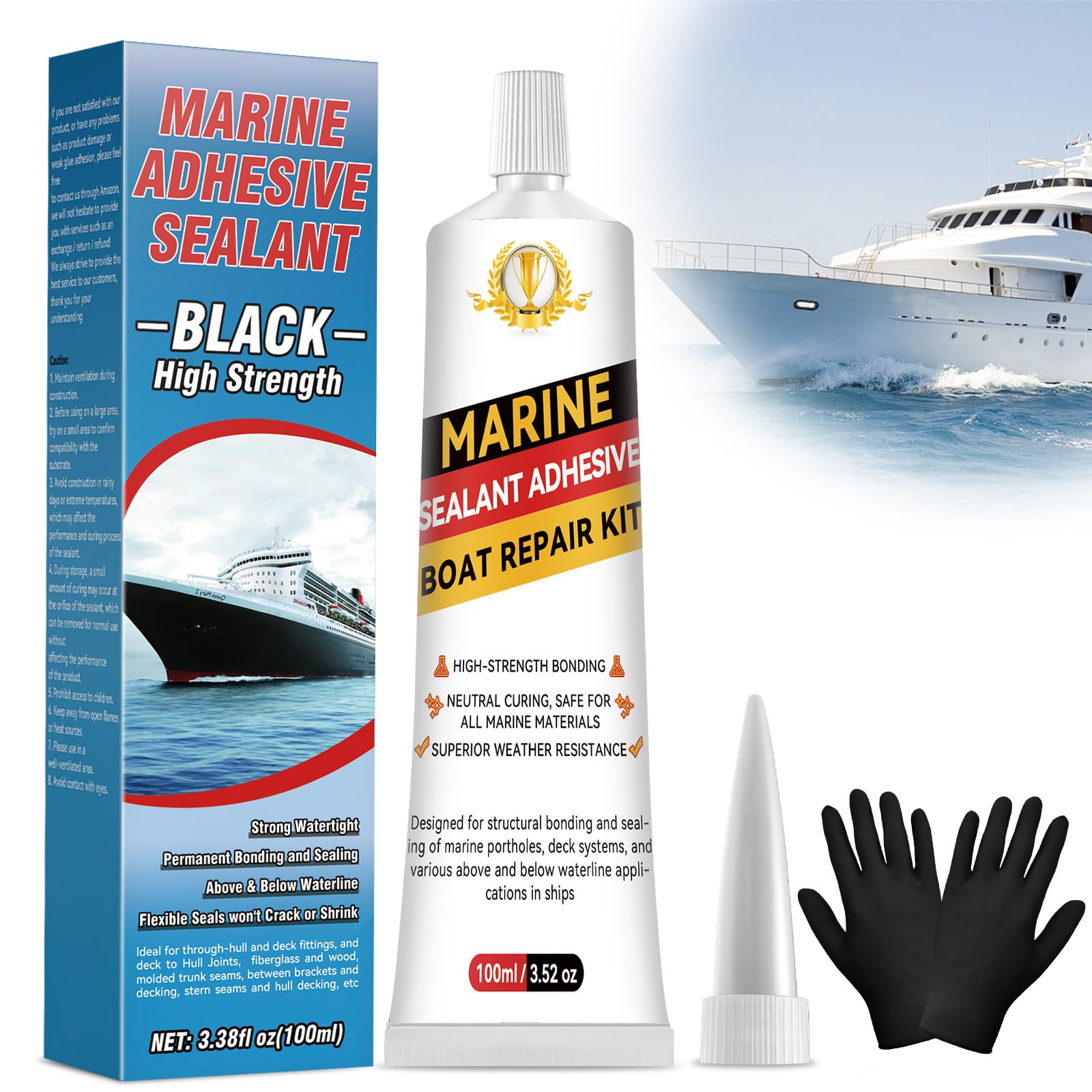 View 1 of **2 pack***Marine Adhesive Sealant White, High Bond Strength Marine Silicone Sealant, Waterproof Marine Glue, Fast Cure, UV Resistant, Flexible Sealant for Boats, Above and Below Waterline Repairs