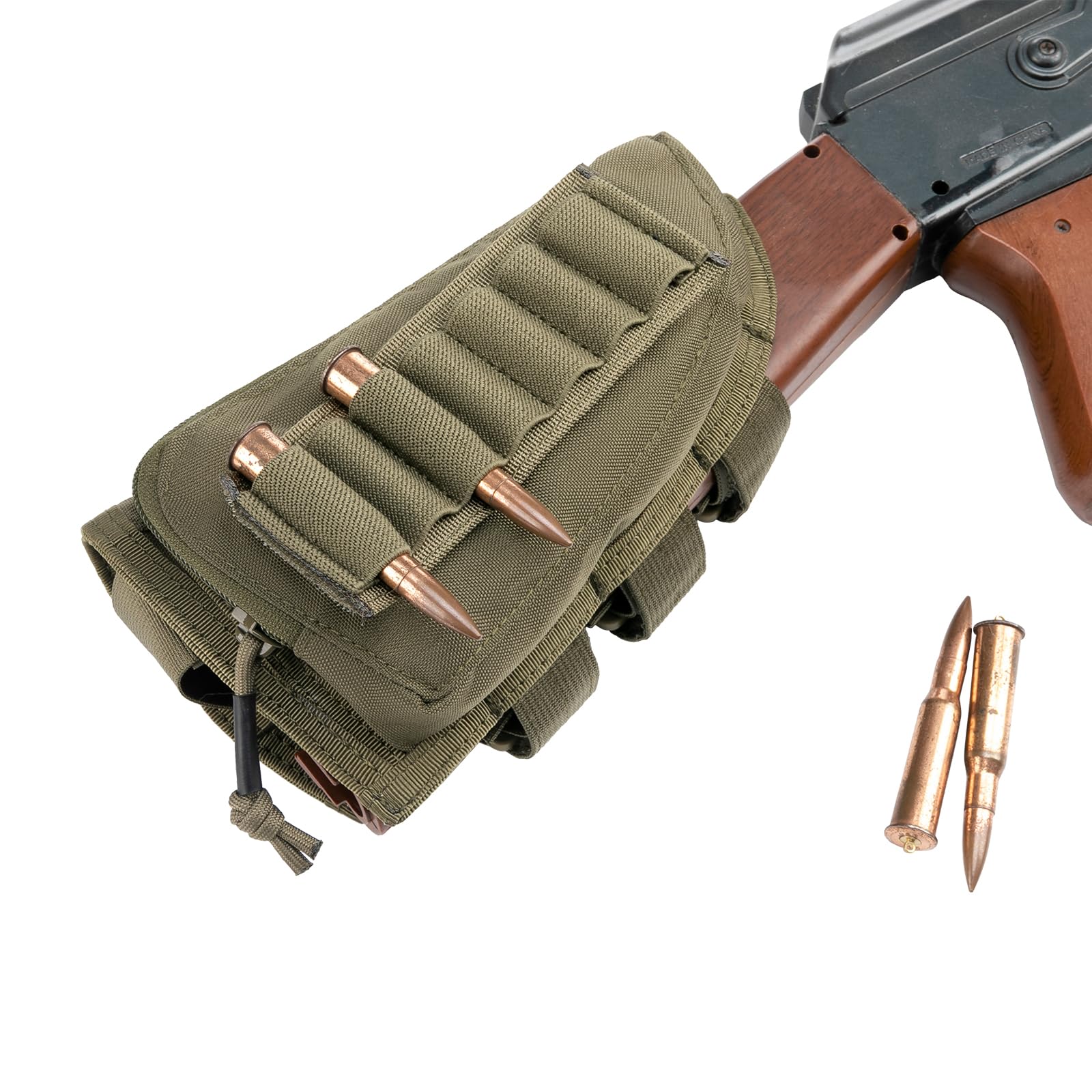EXCELLENT ELITE SPANKER Shotgun Rifle Stock Tactical Nylon Buttstock Shell Pouch Ammo Holder with Zippered Pouch(Ranger Green)