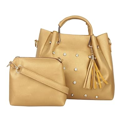 PEKIAN Womens Faux Leather Gorgeous Golden Handbag