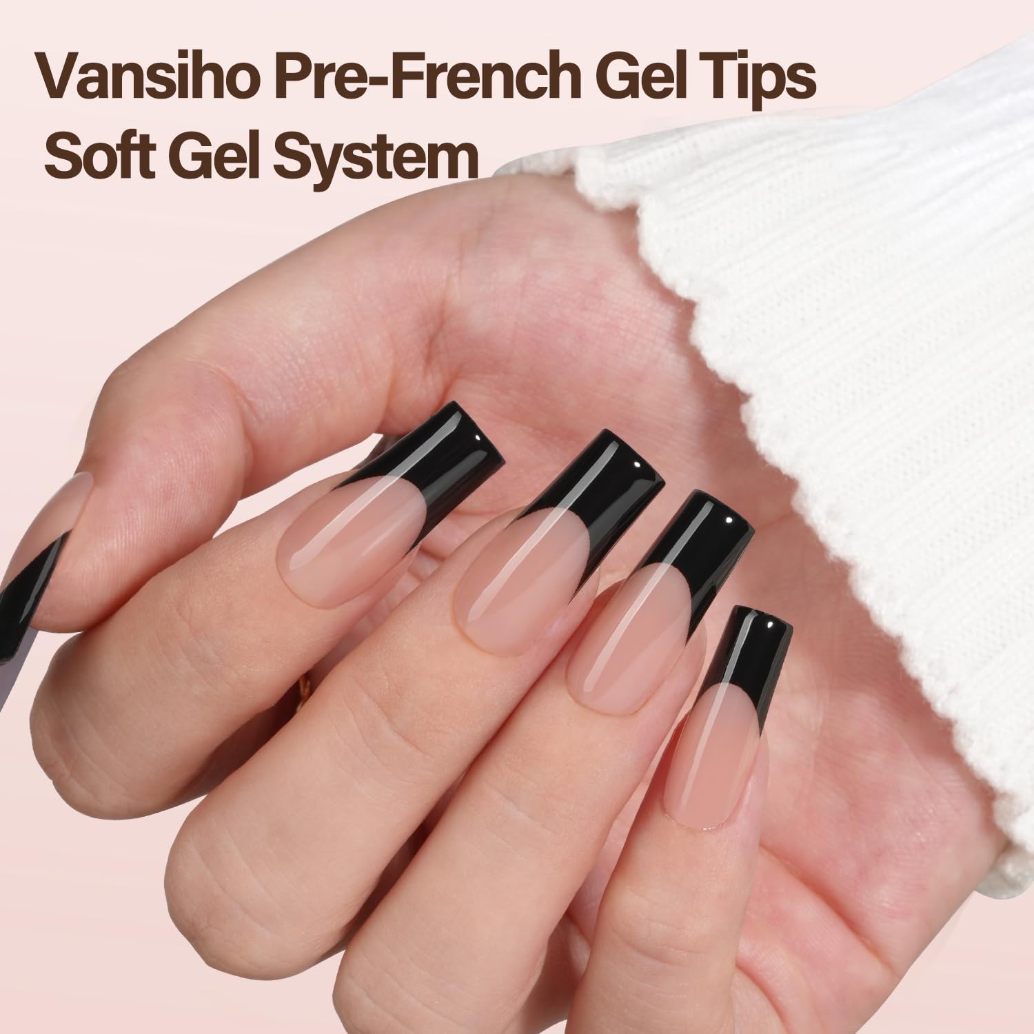 150Pcs Black French Gel Nail Tips, Vansiho Long Square Nail Tips, Pre-French Tips Press on Nails Brown, Fake Nails for Nail Art DIY 15 Sizes - Image 2