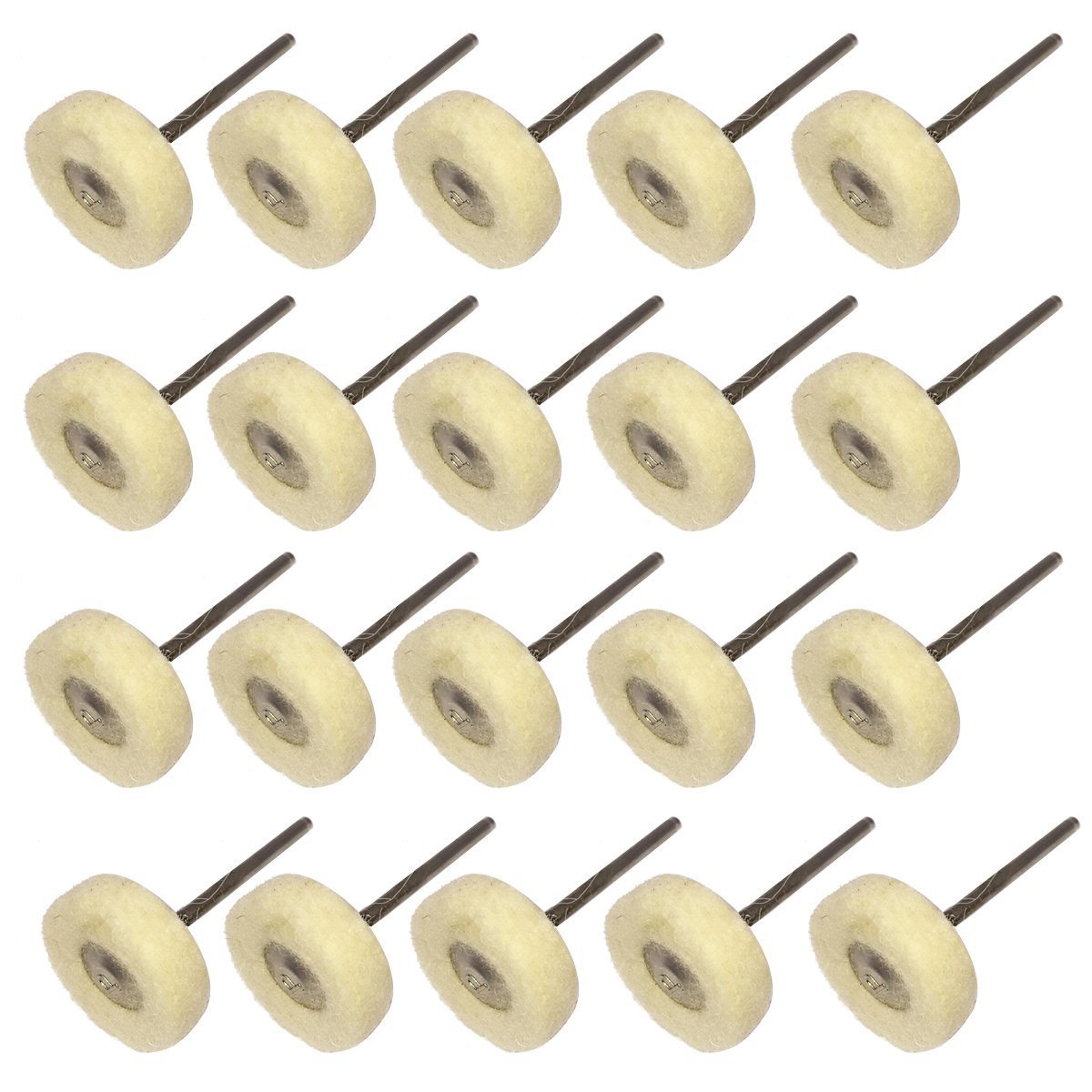 NIUPIKA Mounted Wool Felt Polishing Buff Buffer Polish Wheel with Mandrel for Rotary Tools 2.35mm Shank Pack of 20