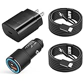 Samsung Super Fast Charger Type C Kit,25W PD USB C Wall/Car Charger for Samsung Galaxy S25/S24/S23/S22/Plus/Ultra/FE/Note 20/10/A71,2020/2018 Pad Pro/Air,with 2X USB C-to-C Cable(6.6ft)