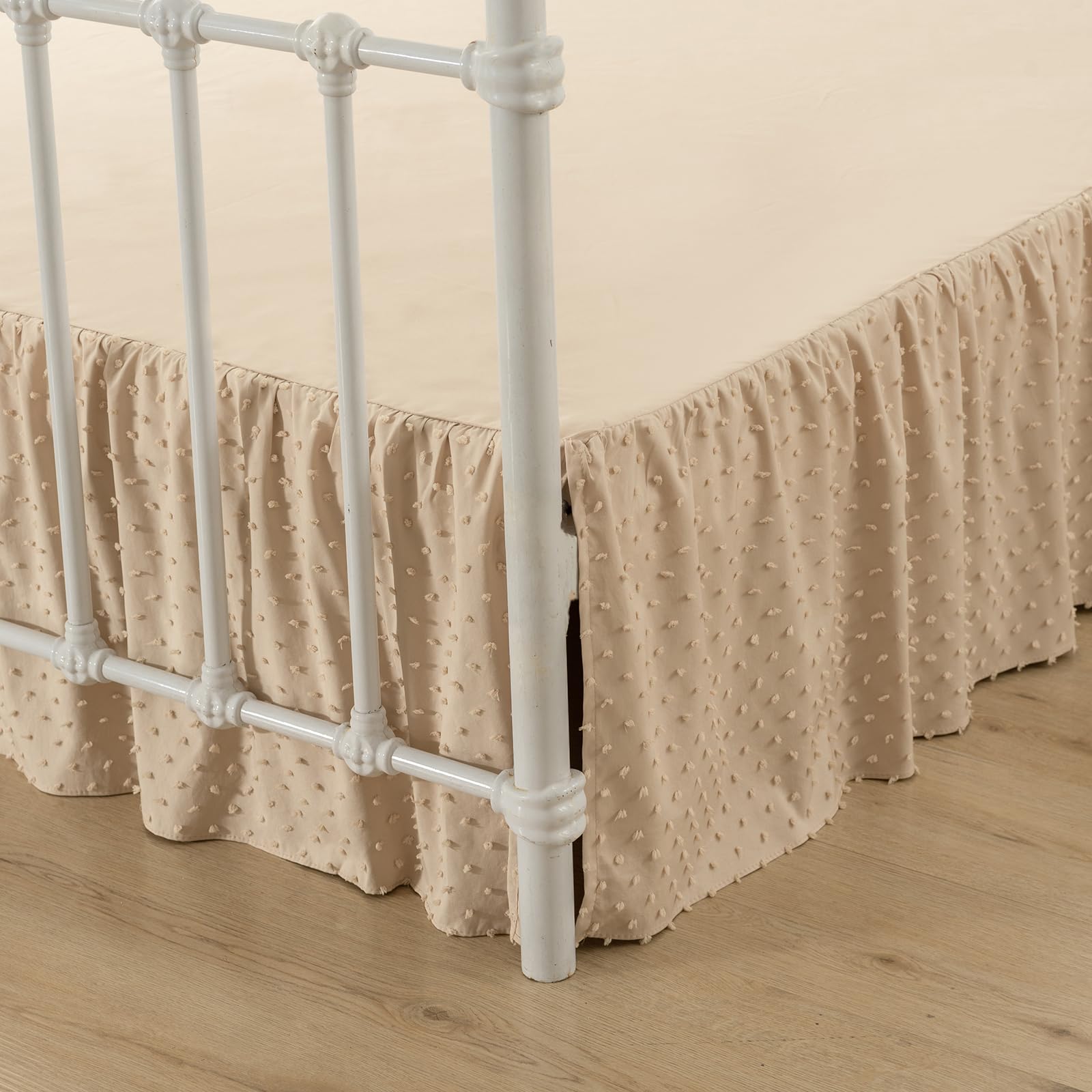 Photo 1 of Tufted Dot Bed Skirt Full Size,Ruffled Bed Skirt with Split Corners, Full Bed Skirt 14 Inch Drop, Boho Full Size Bed Skirt Camel for Ruffled Bed Skirt with Split Corners, Bed Skirts Full Size