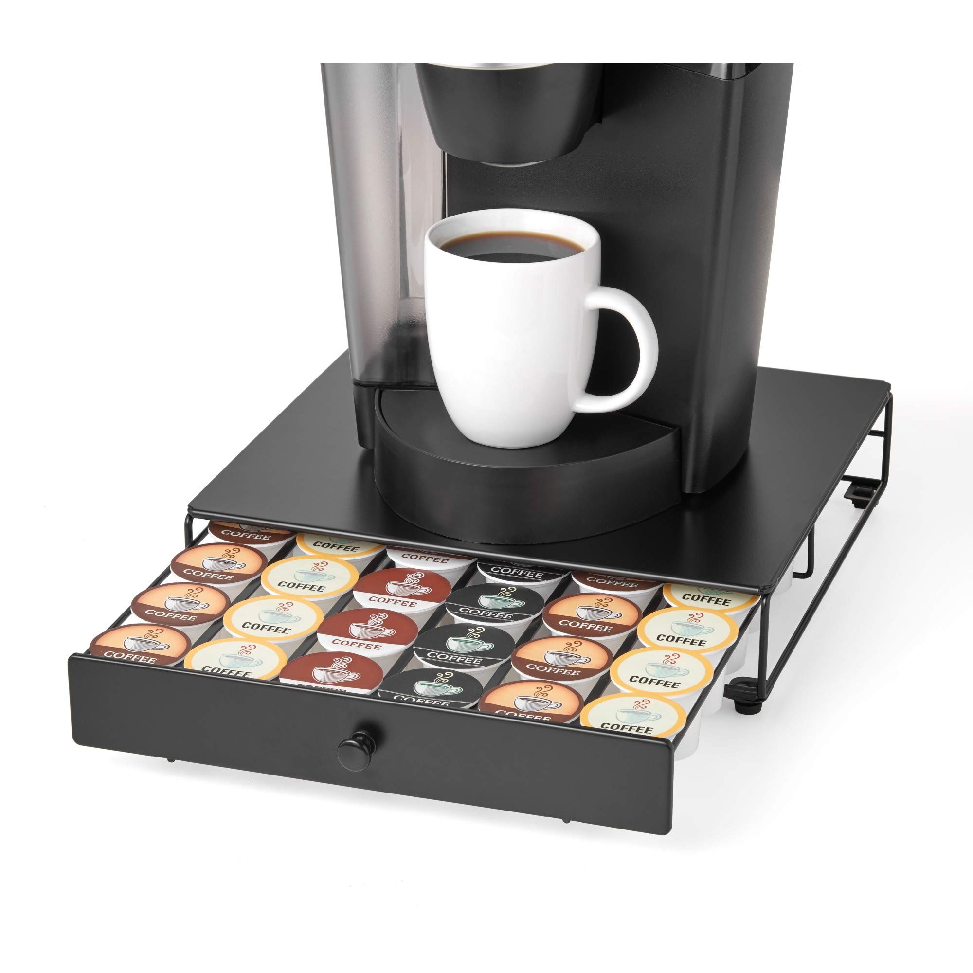 Nifty Rolling Coffee Pod Drawer – Black Finish, Compatible with K-Cups, 36 Pod Pack Holder, Compact Under Coffee Pot Storage Drawer, Slim Home Kitchen Counter Organizer