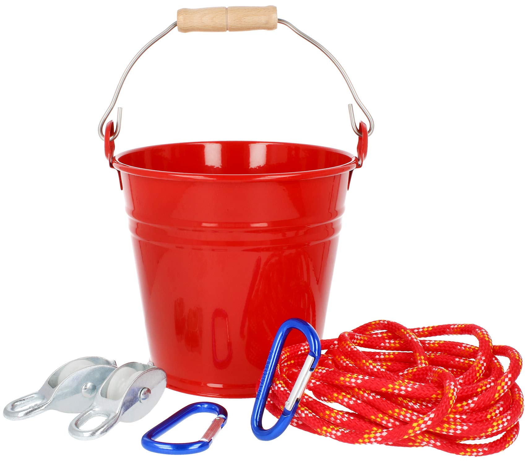 com-four® Pulley with bucket in great colors, rope pull for children (01 piece - winch with bucket)