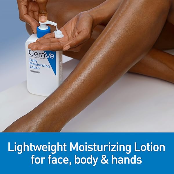 CERAVE DAILY MOISTURIZING LOTION FOR DRY SKIN, BODY LOTION & FACE MOISTURIZER WITH HYALURONIC ACID AND CERAMIDES, DAILY MOISTURIZER, FRAGRANCE FREE, OIL-FREE, 19 OUNCE