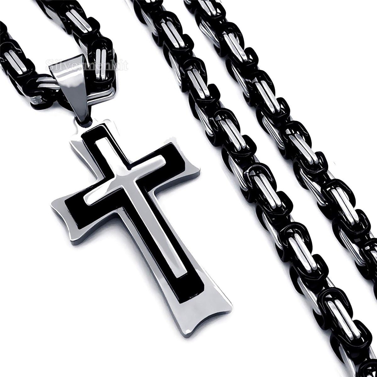 Cool Men's Stainless Steel Cross Pendant Necklace 4mm