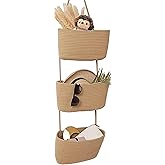 AARAINBOW Wall Hanging Cotton Baskets - Large 3 Tier Decorative Baskets for Wall, Nursery, Bathroom (B-Brown)