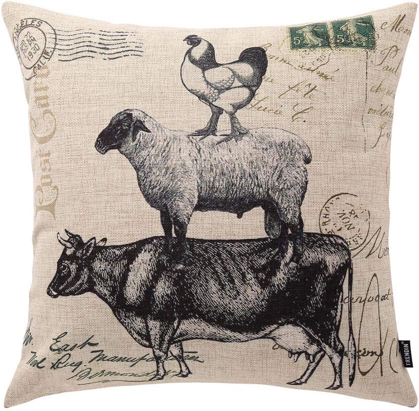 TRENDIN Throw Pillow Cover Farmhouse Style Cow Sheep Decorative Pillow Case Home Decor Square 18 x 18 Inch PL234TR