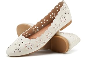 FRACORA Women's Ballet Flats Black PU Leather Dress Shoes Comfortable Round Toe Slip on Flats with Breathable Eyelets