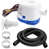 1100 GPH Automatic Boat Bilge Water Pump 12V, 1-1/8 Inch Dia Bilge Pump Plumbing Kit with 6FT Hose, 2 Clamps, Thru-Hull Fitting, Ideal for Fishing Boats, Cruisers, Runabouts, Yachts