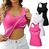 V FOR CITY Racerback Tank Tops for Women with Shelf Bra Cotton Wide Strap Camisole Yoga Cami Shirts 3 Pack