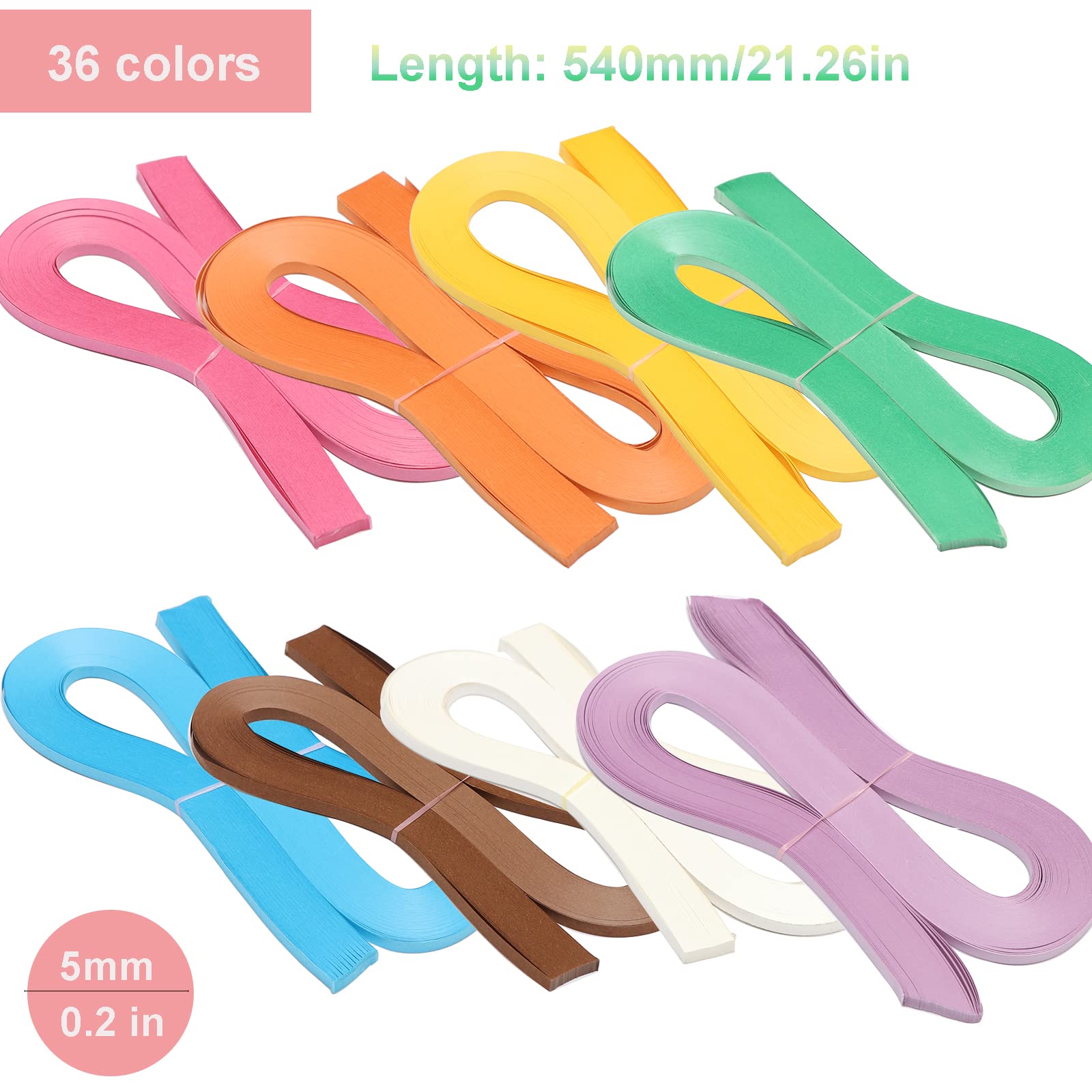 36 Colors 4320 Strips Paper Quilling Strips Set, Width 5mm Length 54cm Quilling Art & Craft Strips for DIY