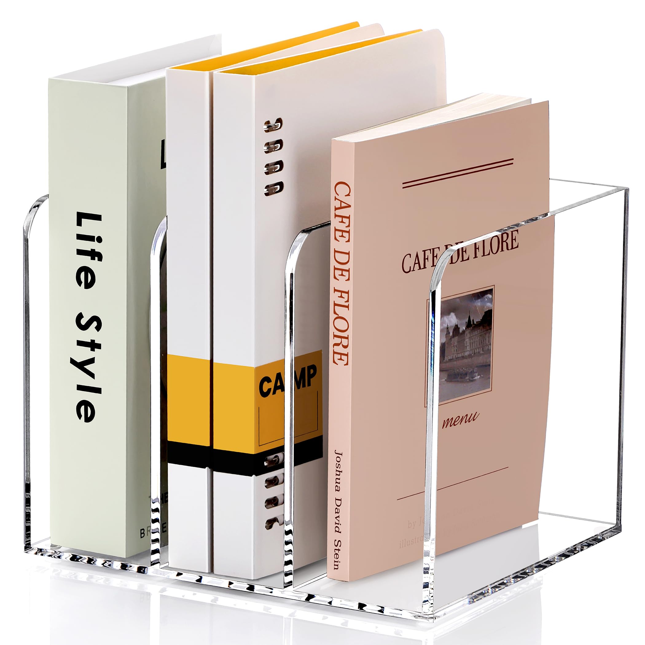 SANRUI Acrylic Magazine Rack Holder – 3 Slot Vertical File Organiser & B5 Document Divider – Clear Desk Sorter Rack for Notebooks, Mail, Tablets & Literature (No Assembly Required)