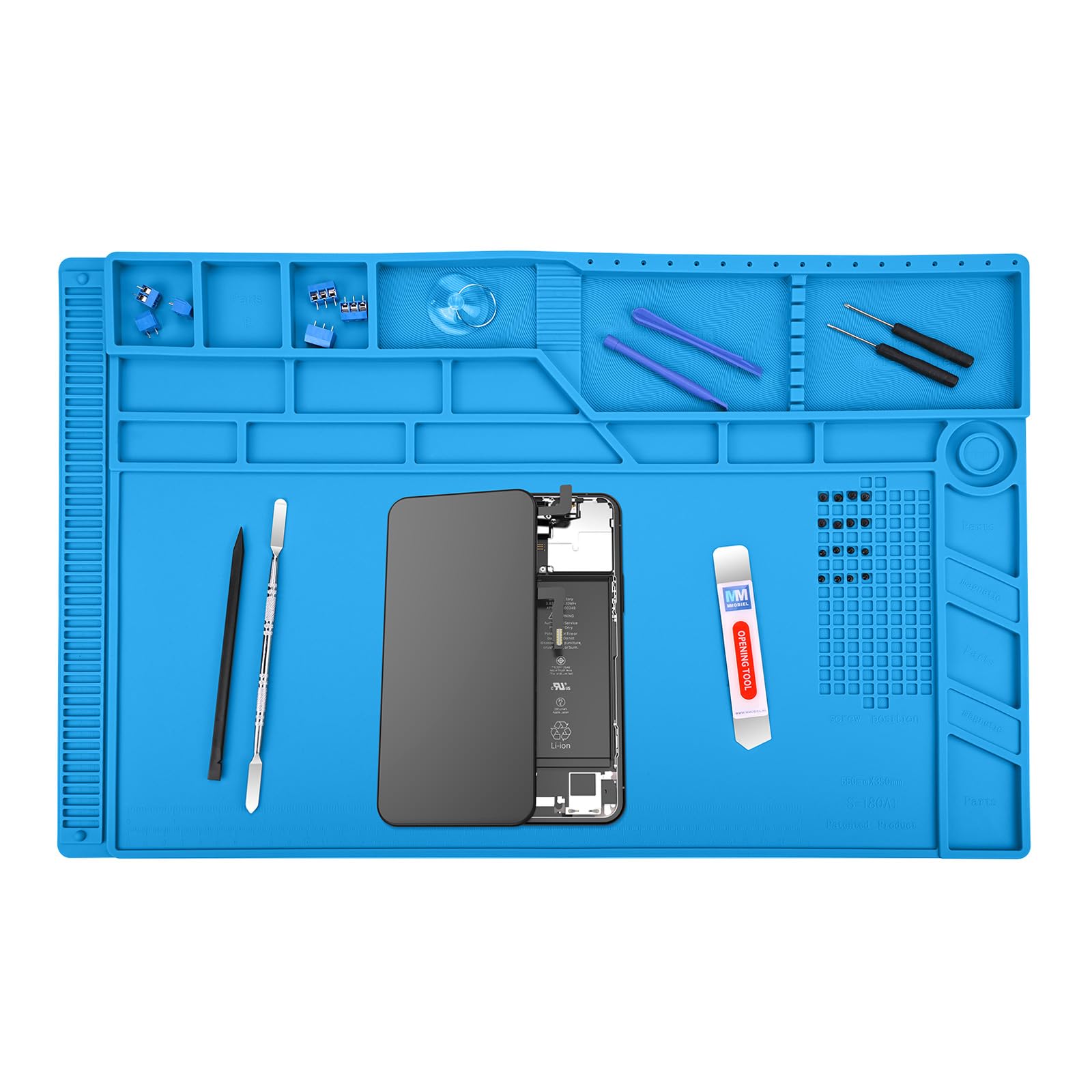 MMOBIEL Soldering and Repair Mat Silicone - 55 x 35 cm - Heat-Resistant up to 500°C (932°F) – Large Workbench Mat for Soldering, Cell Phone, Computer and Electronics – Silicone Soldering Mat - Blue